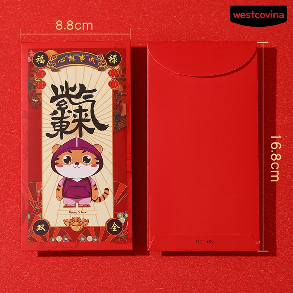 Bộ 6 bao lì xì họa tiết hổ hoạt hình 2022