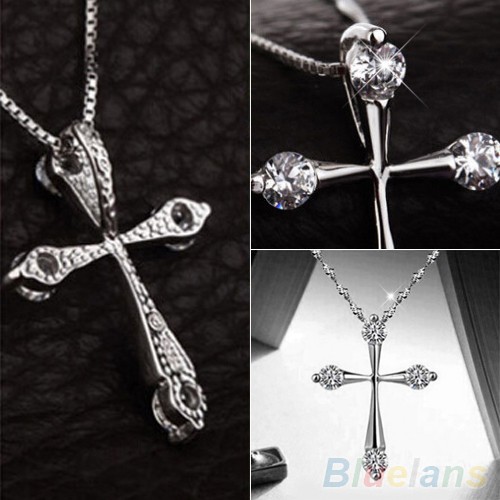 Dây Chuyền / Dây Chuyền Mặt Chữ Thập Đính Đá Zircon Mạ Bạc Thời Trang Cho Nữ