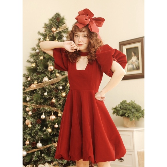 Váy nhung cứng Mary Dress tay bồng cổ thang thang caocaobycaochen có bigsize
