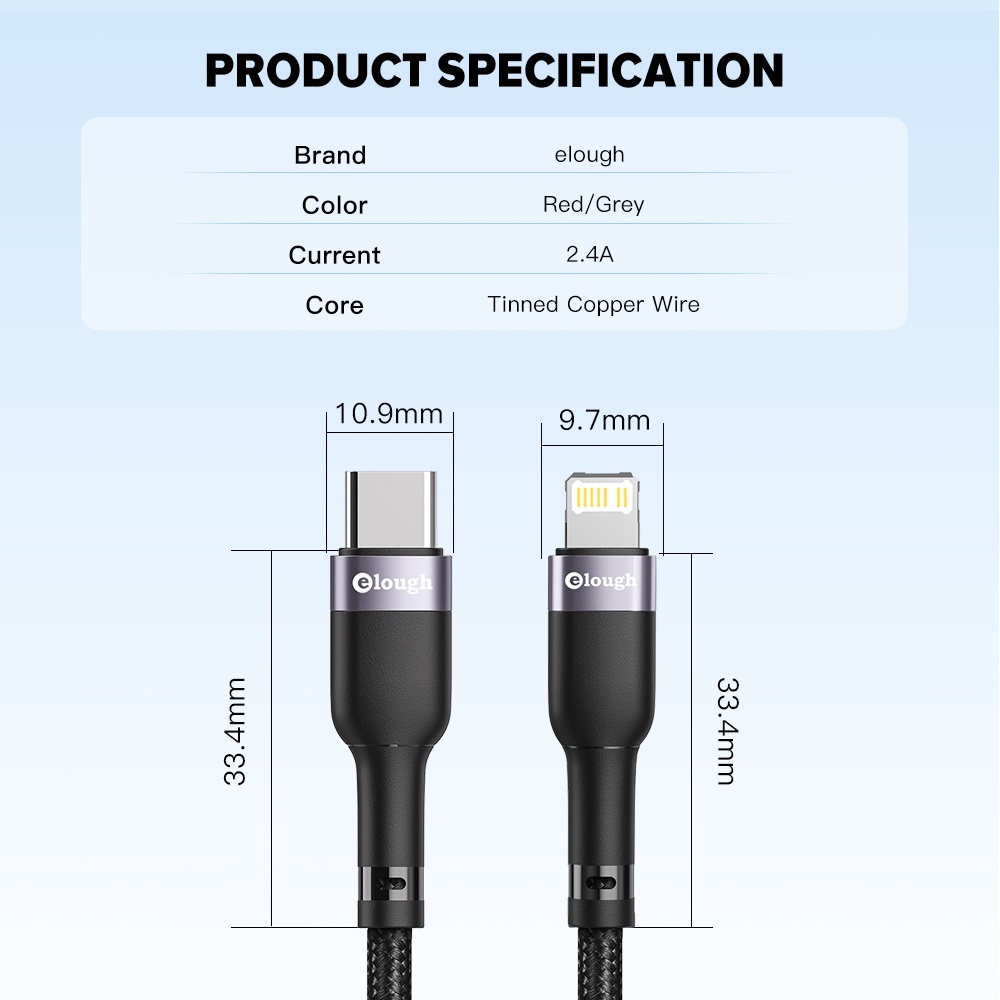 Elough 20W PD Cáp USB loại C Loại C để chiếu sáng Dây dữ liệu Cáp sạc nhanh