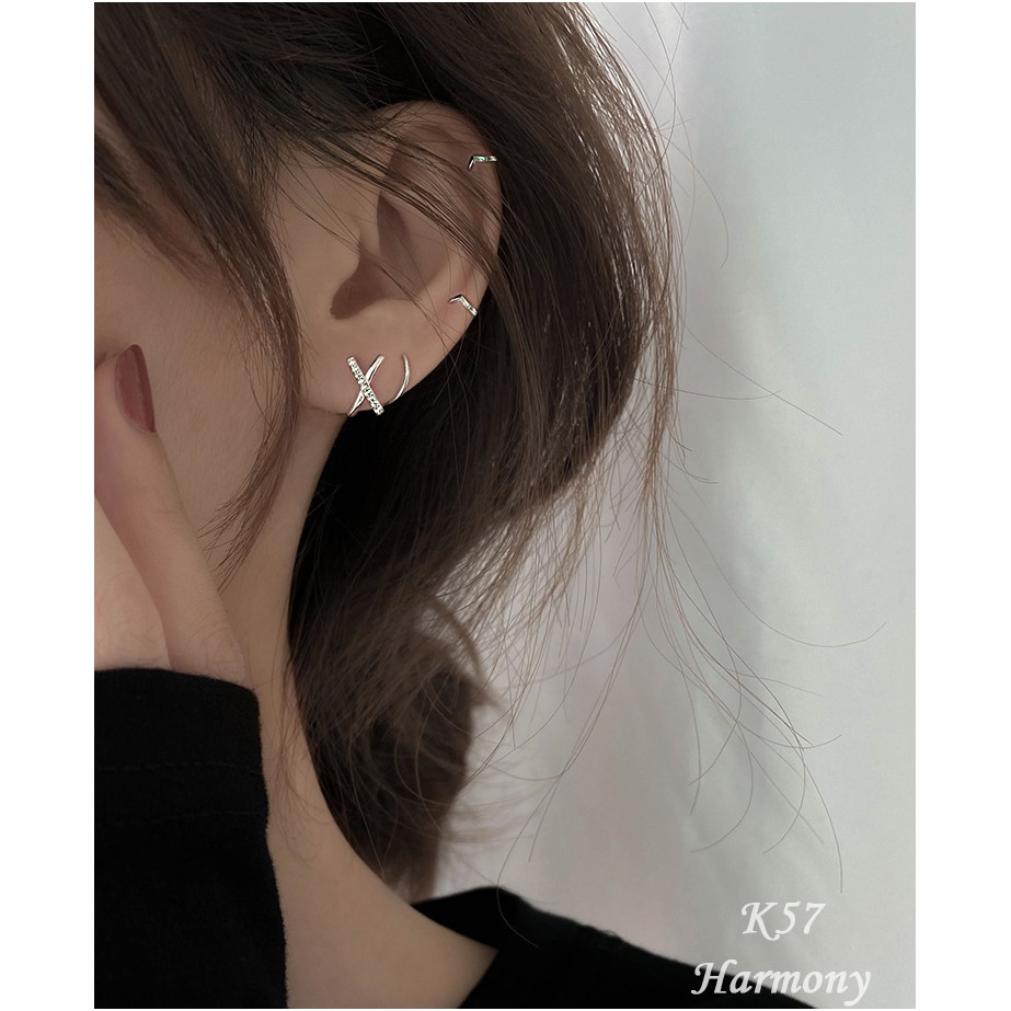 Bông tai, Khuyên tai nữ bạc cao cấp mạ vàng Ellen 2 thiết kế độc đáo, sang chảnh, cá tính K57| TRANG SỨC BẠC HARMONY