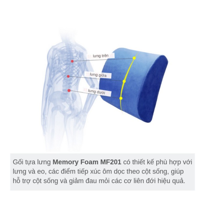 ✈️ [Freeship] Gối tựa lưng văn phòng Foam Memory FM201 [Cao su non hỗ trợ đau mỏi lưng]