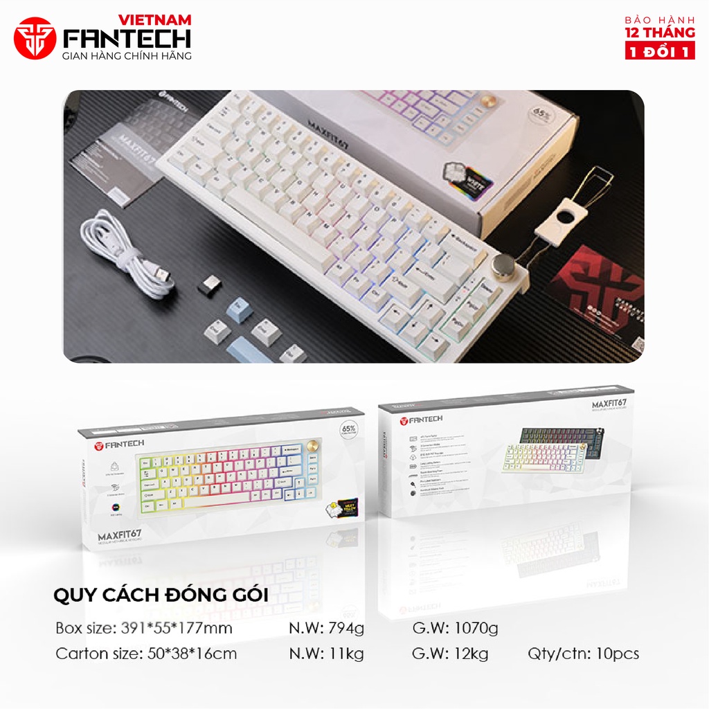 Kit Bàn Phím Cơ Custom Bluetooth FANTECH MAXFIT 67 MK858 Led RGB - Phân Phối Chính Hãng