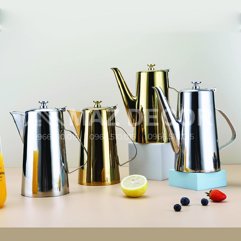 Giá sỉ tại xưởng Bình Ca đựng rót vòi dài cổ ngỗng pha trà cà phê đựng nước lọc 2 lít dày dặn sáng bóng