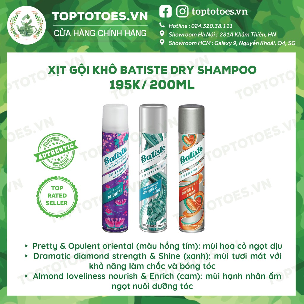 Xịt gội khô và xả khô Batiste cho tóc thơm sạch, bồng bềnh