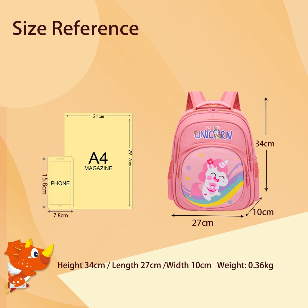【Ready Stock】New Arrival Fashion 34cm School Bag Large Capacity Lightweight Backpack Adjustable Breathable Bagpack Waterproof Spine Protection Bookbag