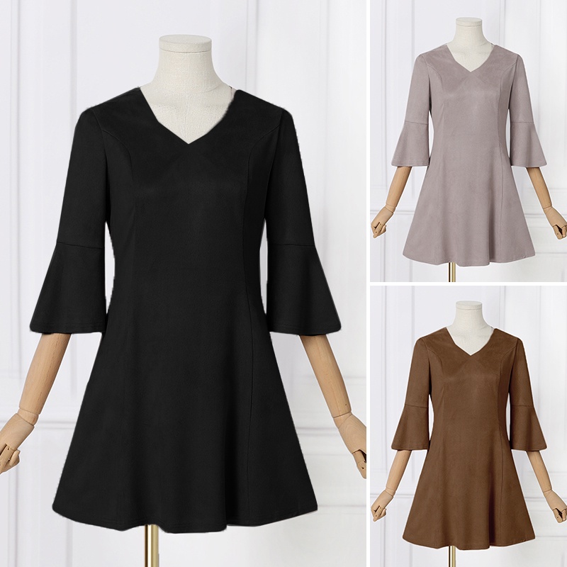 Zanzea Đầm Ngắn Tay Lỡ 3 / 4 Cổ V Thời Trang Dành Cho Nữ