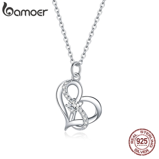 Vòng Cổ Bamoer SCN442 Bằng Bạc 925 Bạch Kim Với Mặt Hình Trái Tim & Đá Zircon Khối Thời Trang Cho Nữ