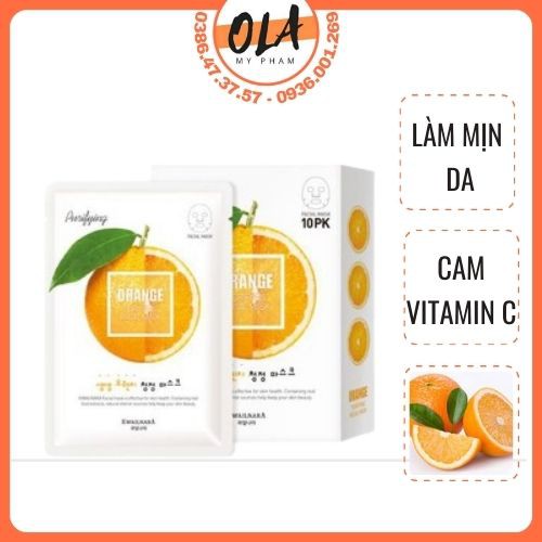 Mặt nạ đắp mặt Cam dưỡng trắng , mờ nám , tàn nhang, giảm nếp nhăn 10 miếng ORANGE -KWAILNARA Hàn Quốc - mỹ phẩm ola