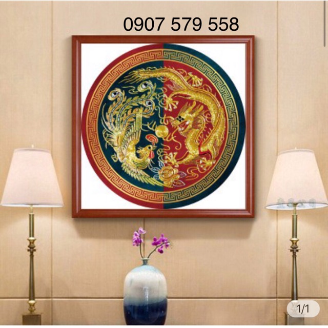 Tranh thêu Long phụng kt 60x60 cm THÊU KÍN