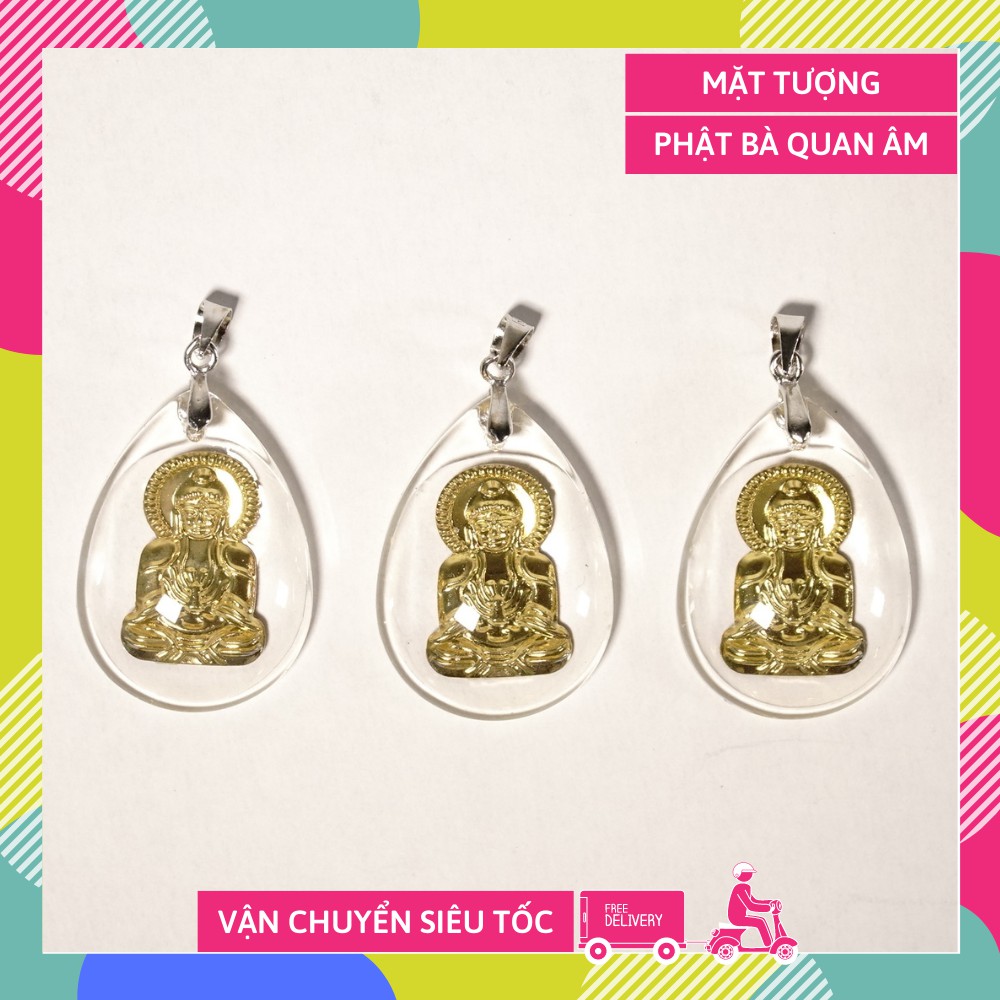Mặt tượng dây chuyền Phật Quan Âm Bồ Tát pha lê giọt nước mạ vàng có móc inox sẵn đẹp bền