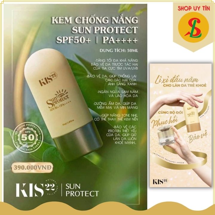 Kem chống nắng Sun Protect Kis22 không bết rít nâng tone nhẹ, bảo vệ da khỏi tia UV, SPF 50+ PA++++