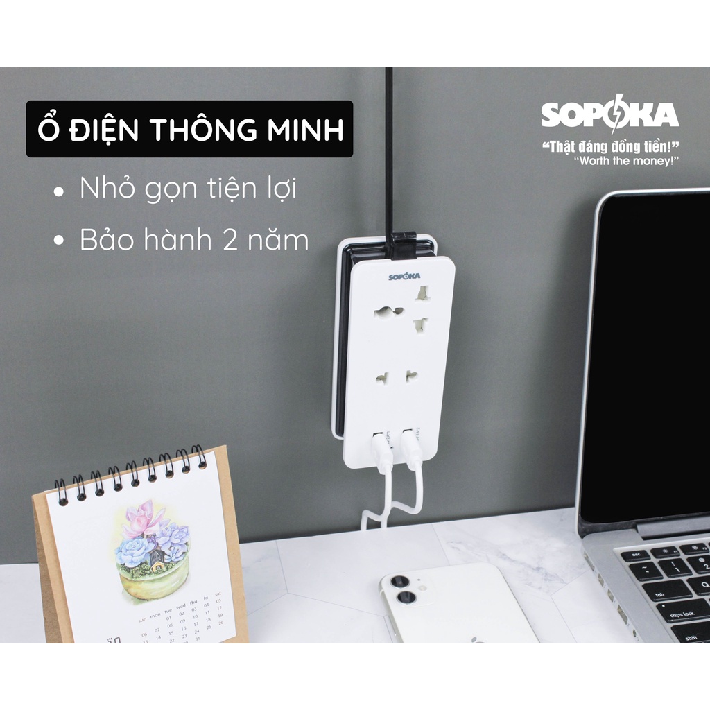 Ổ cắm điện ổ điện thông minh SOPOKA Q2U Q4U tích hợp cổng USB tiện lợi