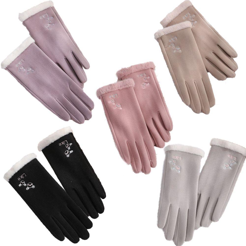Găng Tay Dày Dặn Ấm Áp Thêu Họa Tiết Xinh Xắn Dành Cho Nữ