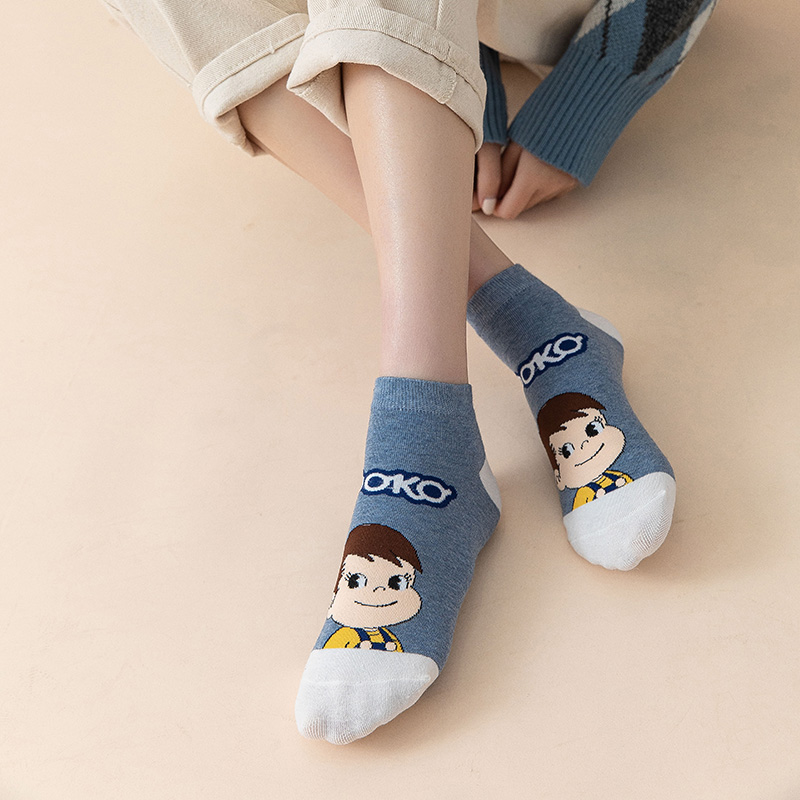 5 Pairs/Set Kawaii Women Ankle Socks Japanese Cartoon Characters Milk Girl Female Cotton Short Socks Colorful Tube Socks