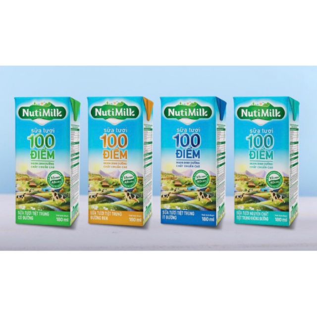 COMBO 3LỐC SỮA TƯƠI NUTIMILK 100 ĐIỂM CHUẨN NGOẠI NHẬP 180ML