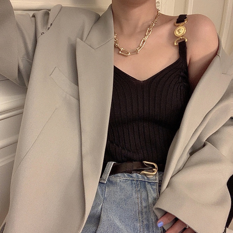 QKOOLE  Áo Croptop Sát Nách Cổ Chữ V Phong Cách Hàn Quốc Cho Nữ