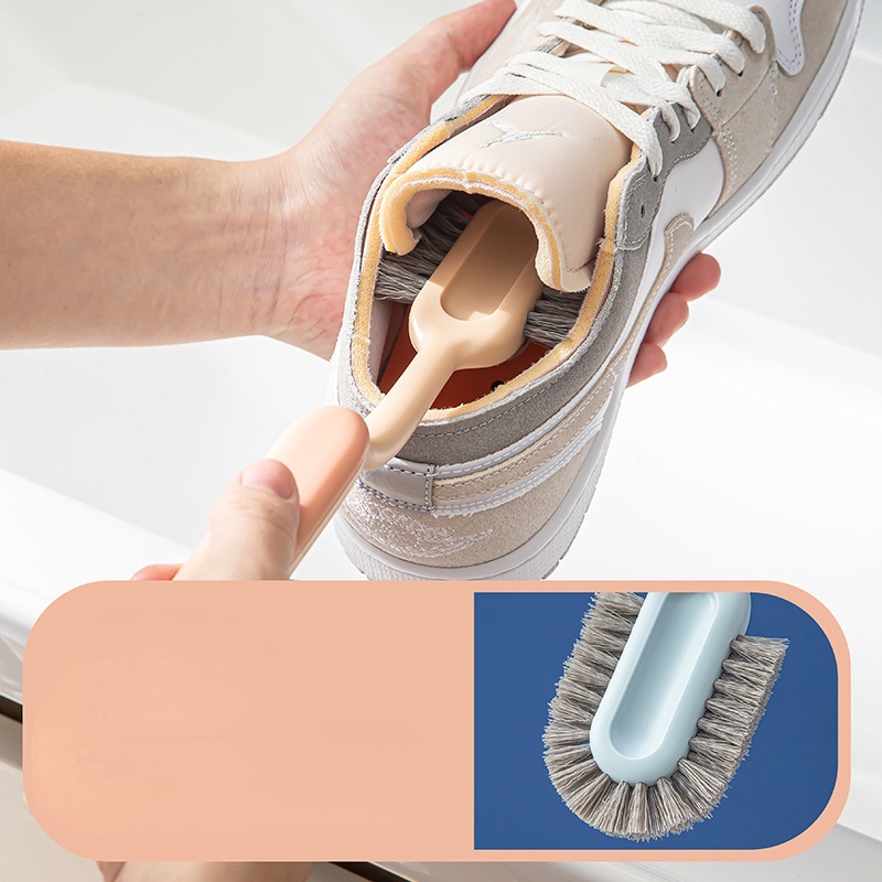 Bàn Chải Chà Giày Ba Mặt Lông Mềm Không Làm Đau Tay Cầm Dài Cho Gia Đình