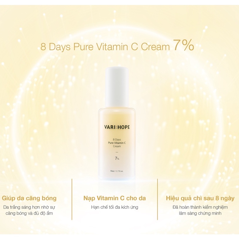 Kem dưỡng Vari hope Dưỡng Trắng Da, Mờ Thâm trong 8 ngày 8 Days Pure Vitamin C NPP Shoptido