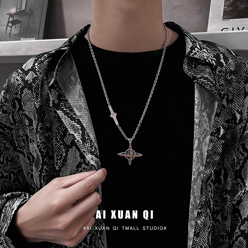 Vòng cổ thép titan mặt hình hành tinh phong cách hip hop