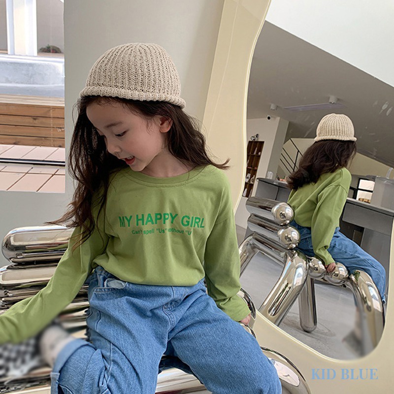 Áo Thun Tay Dài Cổ Tròn In Chữ Màu Sắc Tương Phản Phong Cách Hàn Quốc Thời Trang Xuân Thu Cho Nữ