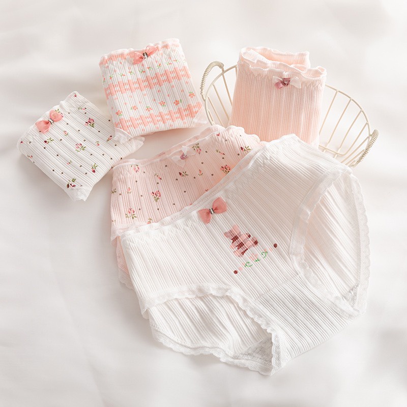Quần Lót Nữ Cotton Gân Tăm Hoa Hồng Thời Trang Dễ Thương 0136