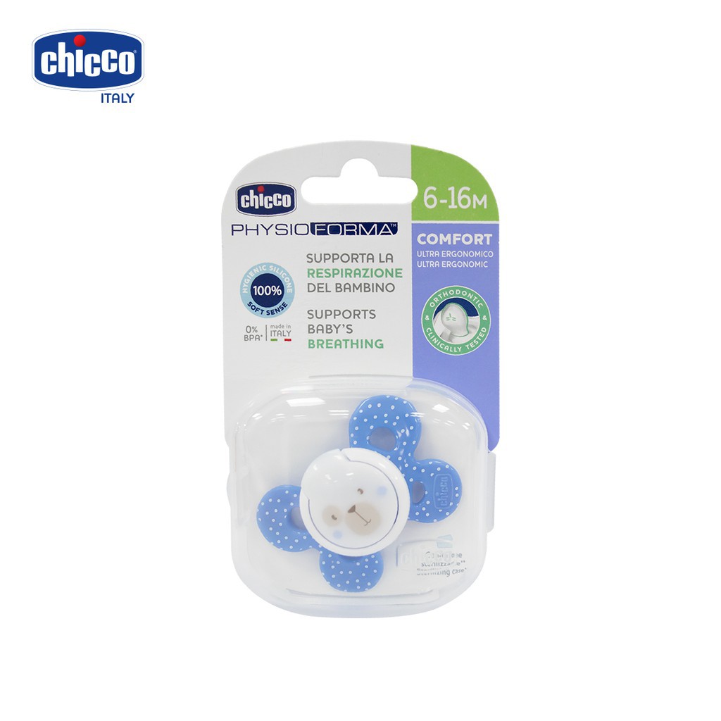 Ty ngậm silicon Chicco physio comfort có hộp 6M+