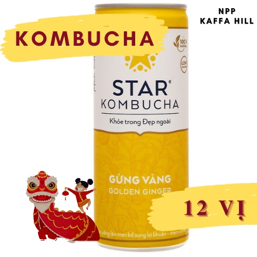 Trà Star Kombucha - Thùng 12 Lon  All in One - Mix 12 vị - Bổ dưỡng - Tăng cường Hệ miễn dịch