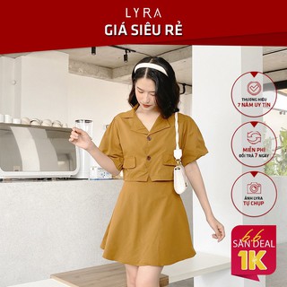 Set áo sơ mi cổ vest tay bồng kèm chân váy LYRA, chất liệu đũi freesize kiểu dáng nhẹ nhàng, xinh xắn -VXYSE0037
