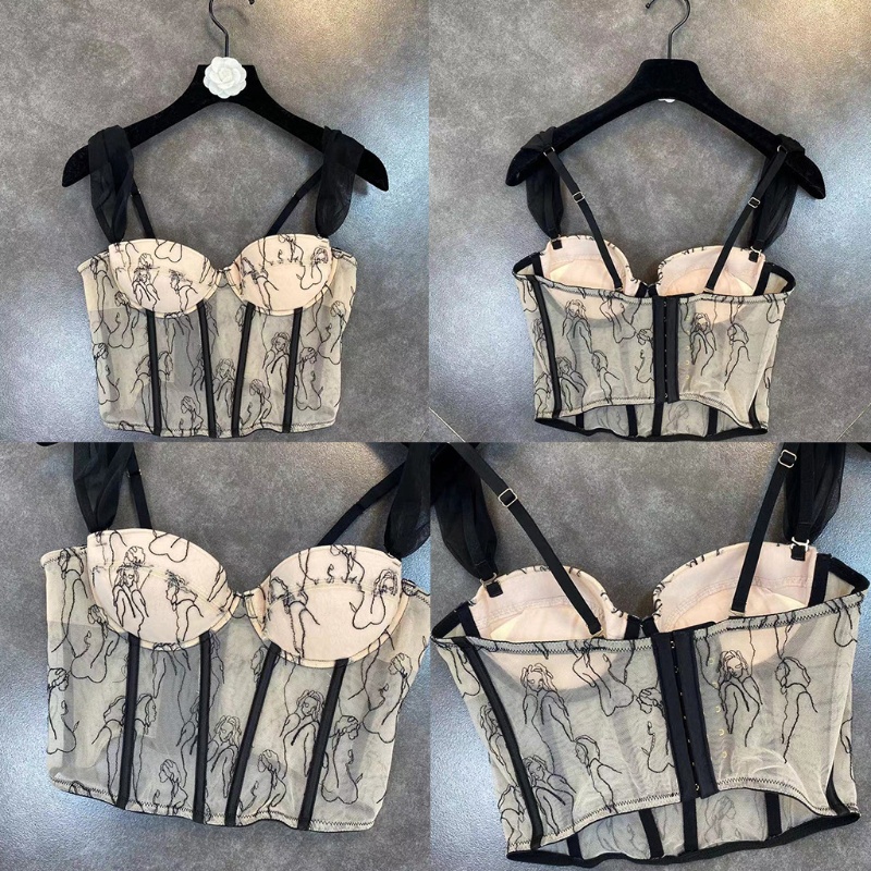 Áo Croptop Hai Dây Cổ Chữ V Thêu Họa Tiết Phong Cách Pháp Cổ Điển Thời Trang Mùa Hè Quyến Rũ Cho Nữ