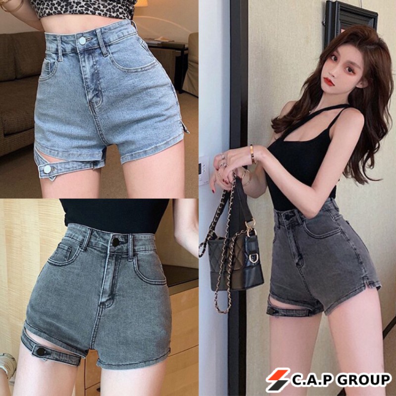 Quần short Jeans nữ cạp cao VÒNG CHÂN CÀI quần đùi sooc bò nữ lưng cao sexy phong cách Hàn Quốc cực chất - 155Mix259