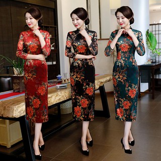 ĐẦM SƯỜN XÁM CỔ TÀU QUÝ BÀ IN HỌA TIẾT HOA NỀN ĐEN SANG TRỌNG CÓ SIZE LỚN - HÀNG NHẬP KHẨU