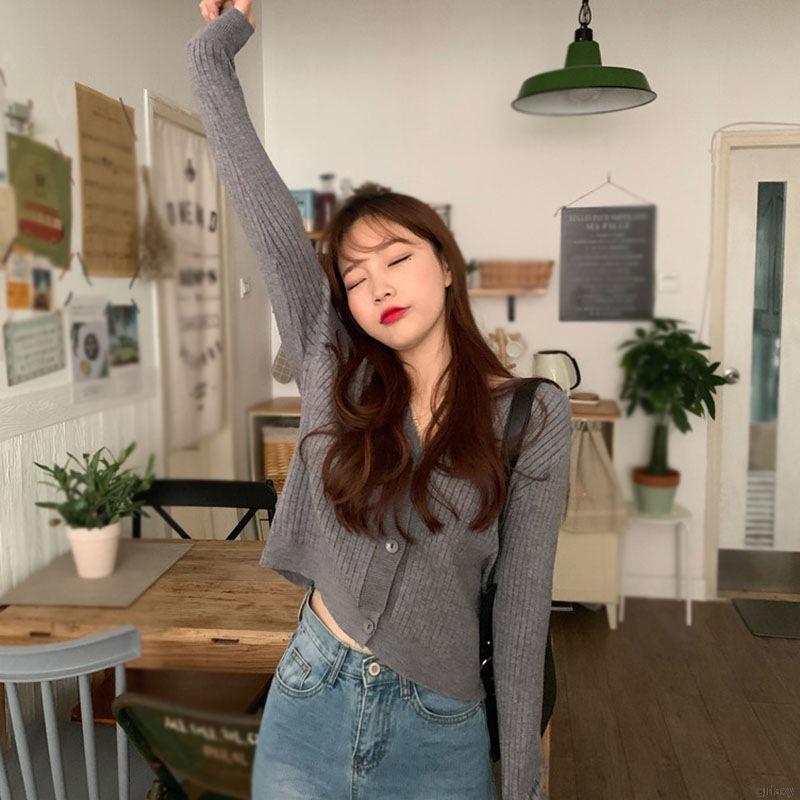 Áo Cardigan Dệt Kim Tay Dài Cổ Chữ V Màu Trơn Phong Cách Hàn Quốc Thanh Lịch | BigBuy360 - bigbuy360.vn