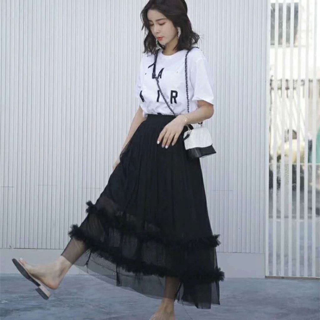 Chân Váy Chữ A Vải Tuyn Xếp Ly Chiều Dài Trung Bình Thời Trang Mùa Hè Hàng Mới Cho Bạn Nữ (Có Lớp Lót)