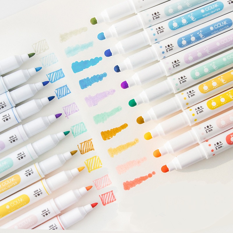 Bộ 6 cây bút highlight 2 đầu Chấm tròn trang trí sổ tay bullet journal