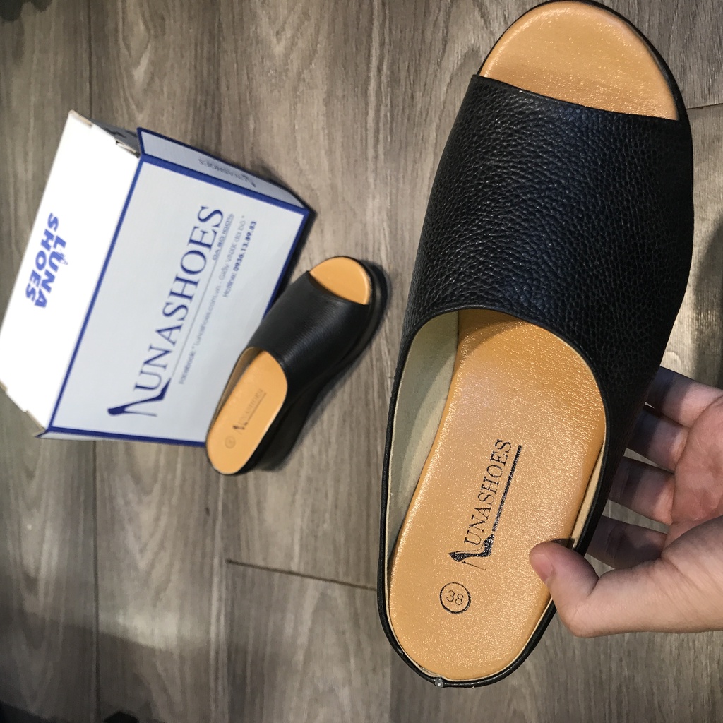 Dép nữ da bò mềm êm chân 6p 100% Lunashoes (6201) mũi tròn full box thấm mồ hôi chịu nước BH 24 tháng