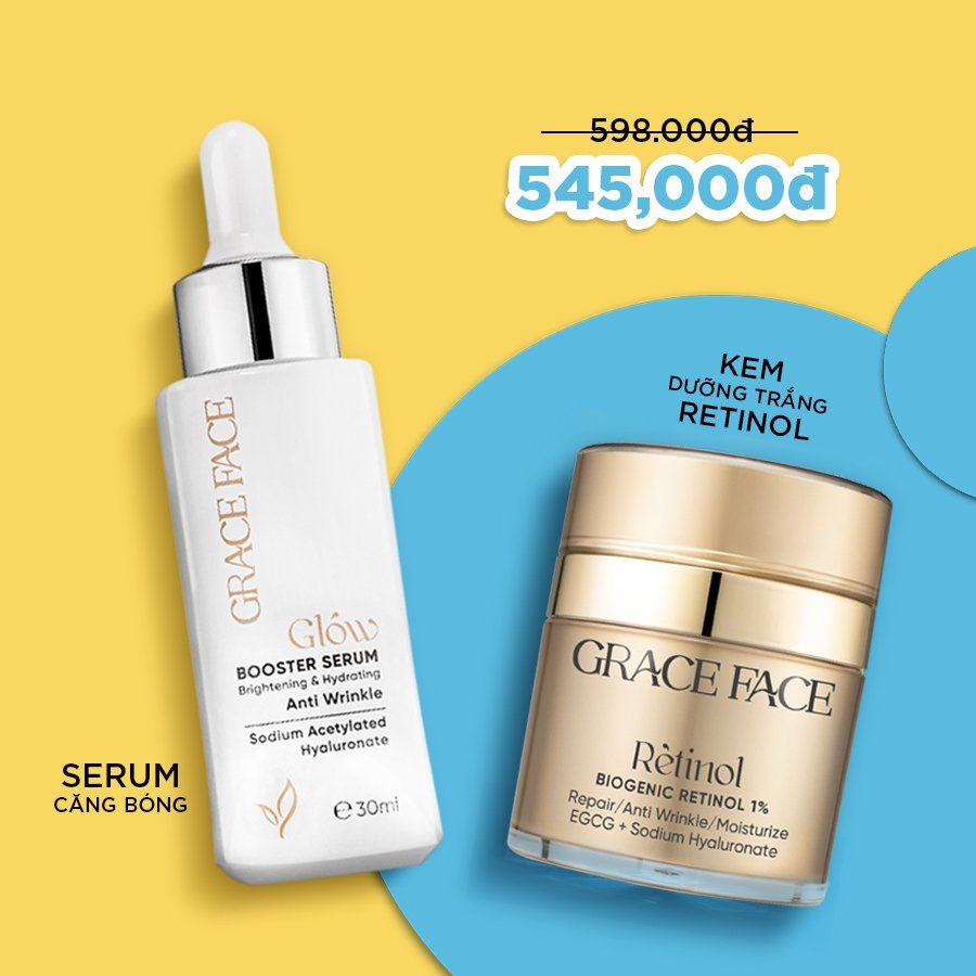 Combo serum siêu HA Glow Booster Serum và kem dưỡng Biogenic Retinol 1% Grace Face 30ml