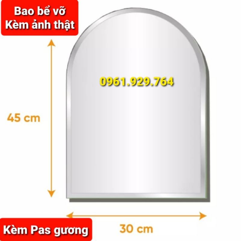 GƯƠNG SOI TREO TƯỜNG VIỀN TRÒN KT 30 x 45cm KÈM PAS GƯƠNG - KEO DÁN