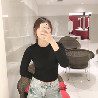 Áo thun gân tay dài form croptop