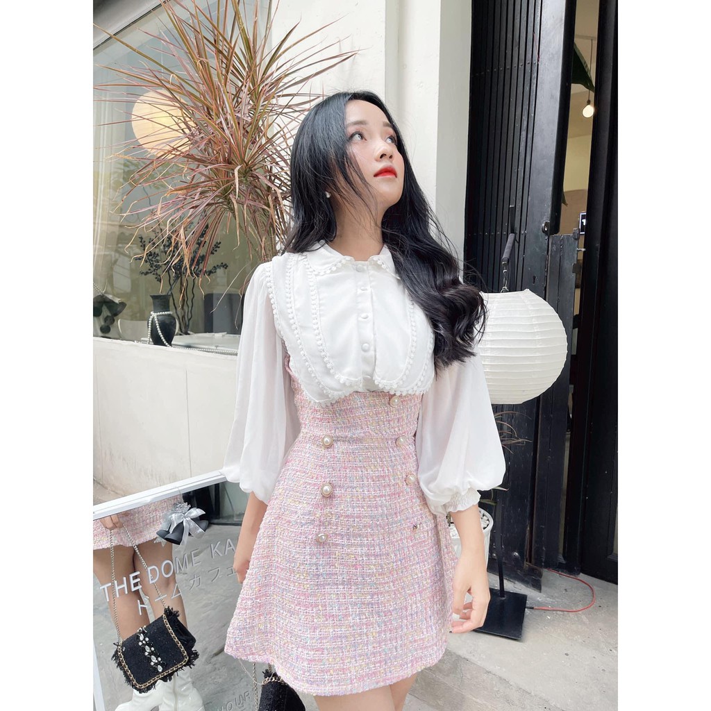 BỘ THIẾT KẾ ÁO PHỐI REN VÀ CHÂN VÁY ORGANZA