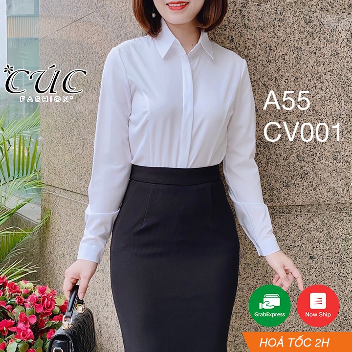 Áo sơ mi nữ trắng dài tay Cúc Fashion áo somi tay dài công sở cao cấp đẹp cổ đức kiểu thời trang đi học A55