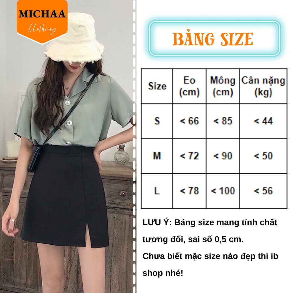 Chân Váy CHỮ A XẺ TÀ Trước Ngắn Công Sở Có Lót Trong Lưng Cạp Cao Trẻ Trung - MICHAA