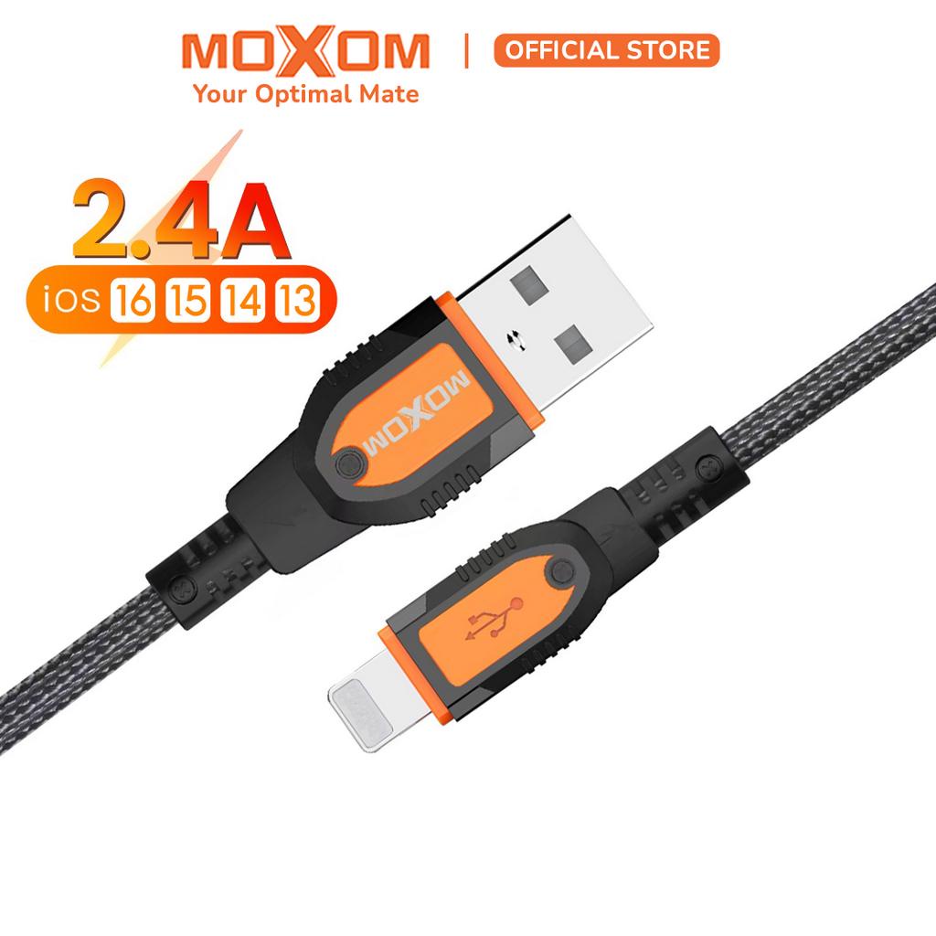 Dây sạc 2.4A chính hãng MOXOM hỗ trợ sạc nhanh lên đến 3A dùng cho 6 7 8 plus x xsmax 11 12 13 14, dài 1m