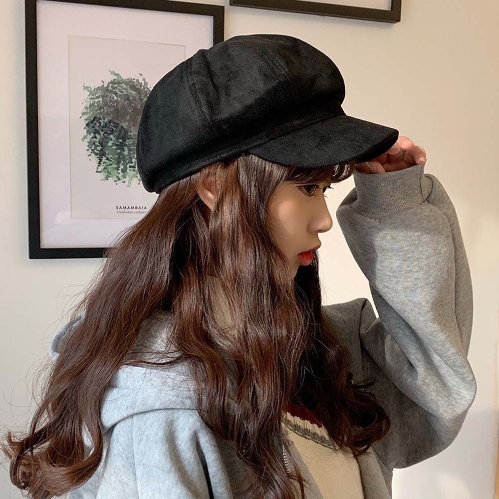 MXBEAUTY Mũ nồi beret vành rộng có khóa kim loại màu đỏ đen phong cách Hàn Quốc cổ điển ngọt ngào cho nữ