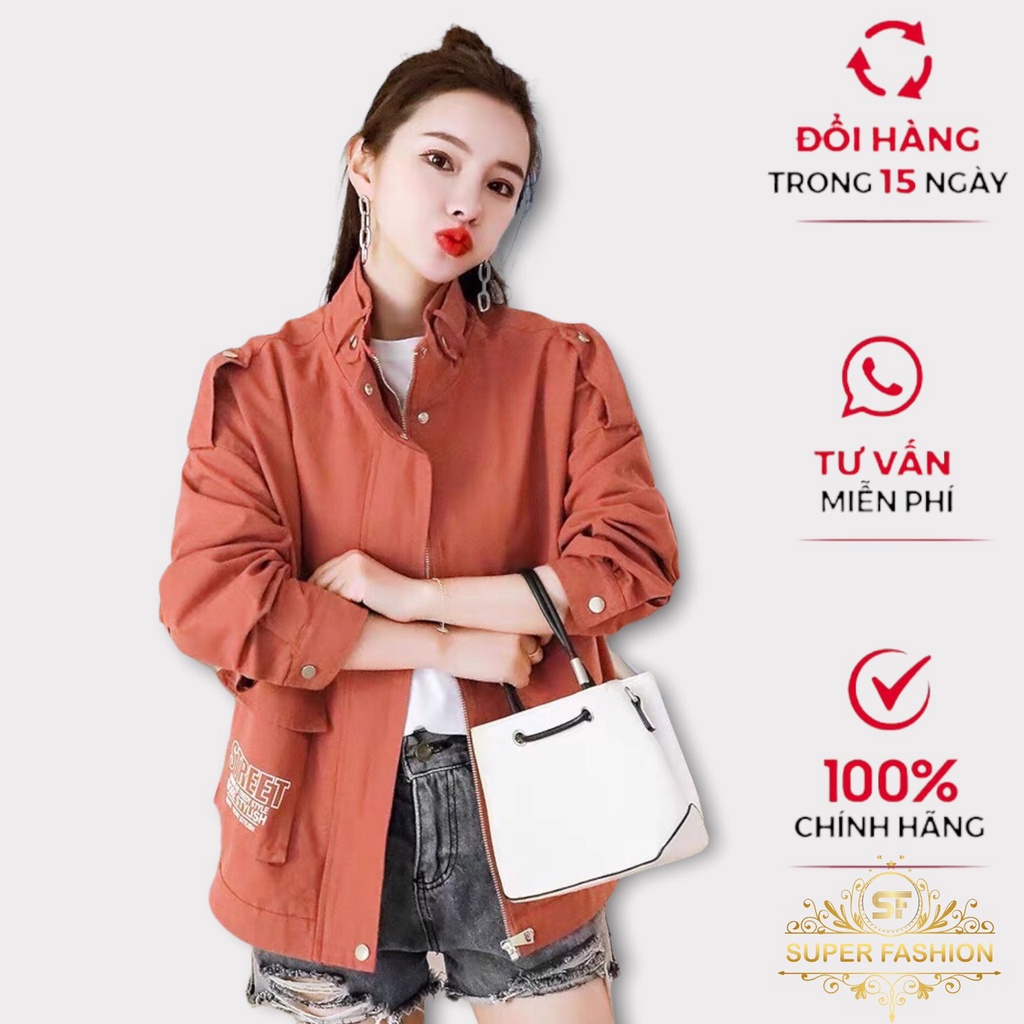 Áo Khoác Kaki Nữ Super Fashion Phối Túi Hộp THời Trang