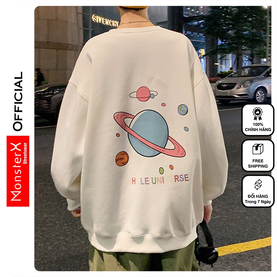 Áo dài tay NỈ BÔNG Unisex MonsterX trái đất lưng Sweater Ulzzang cặp đôi nam nữ form rộng oversize Hàn Quốc
