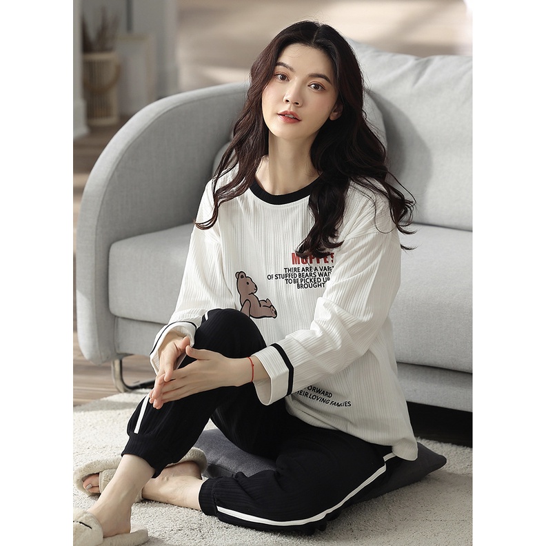 [Hàng Oder Sẵn] Bộ đồ ngủ thu đông in hình dễ thương chất liệu Cotton co giãn 4 chiều mặc nhà-đi chơi đều xinh