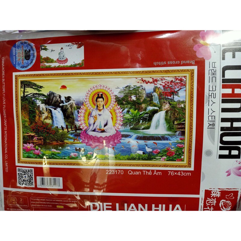 Tranh thêu chữ thập Phật Quan Thế Âm 223170 (76x43) chưa thêu