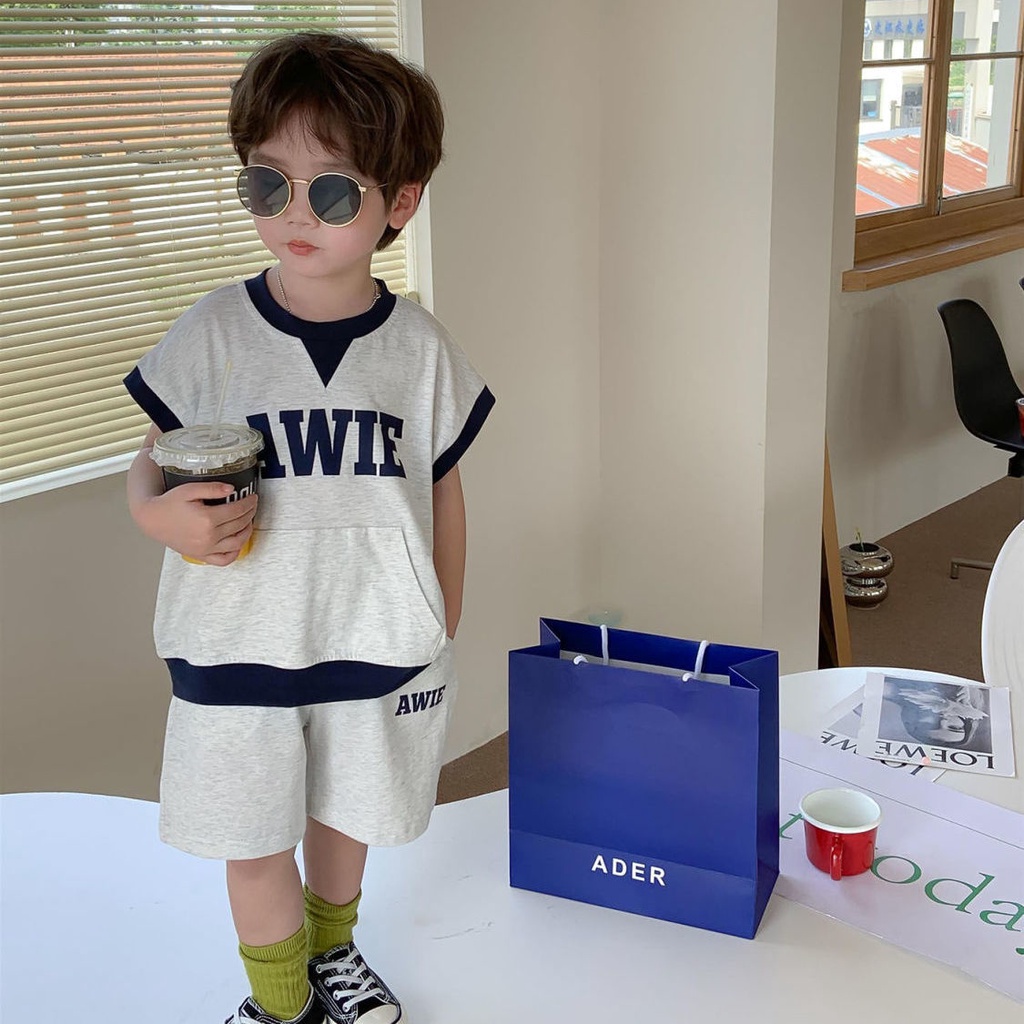Set Áo Thun Ngắn Tay Và Quần Short Phong Cách Hàn Quốc Thời Trang Mùa Hè Cho Bé Trai