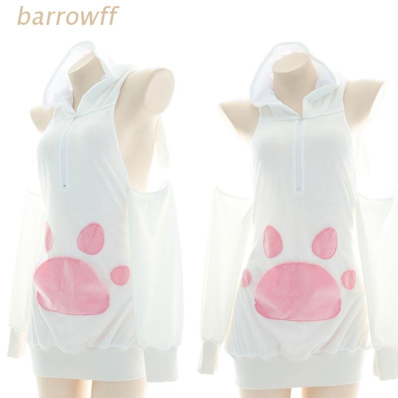 Brroa Áo Hoodie Hở Lưng Hình Tai Mèo Dễ Thương Quyến Rũ Cho Nữ